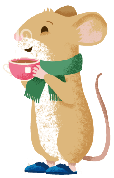 An illustration of a mouse drinking a cup of tea